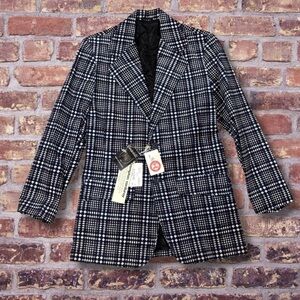 Vintage 70s Vanderbilt Compton Corduroy Blazer Men 40 Navy Plaid NOS USA Made